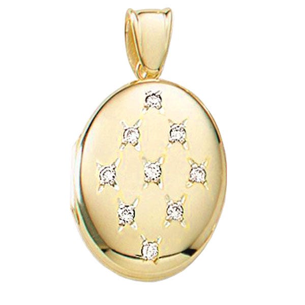 18k Premium Weight Yellow Gold w/ Diamonds Oval Locket