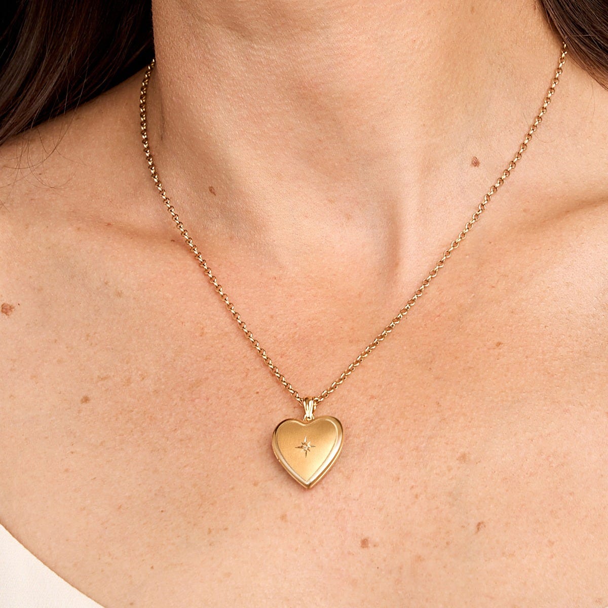 Yellow Gold Heart Photo Locket with Genuine Diamond