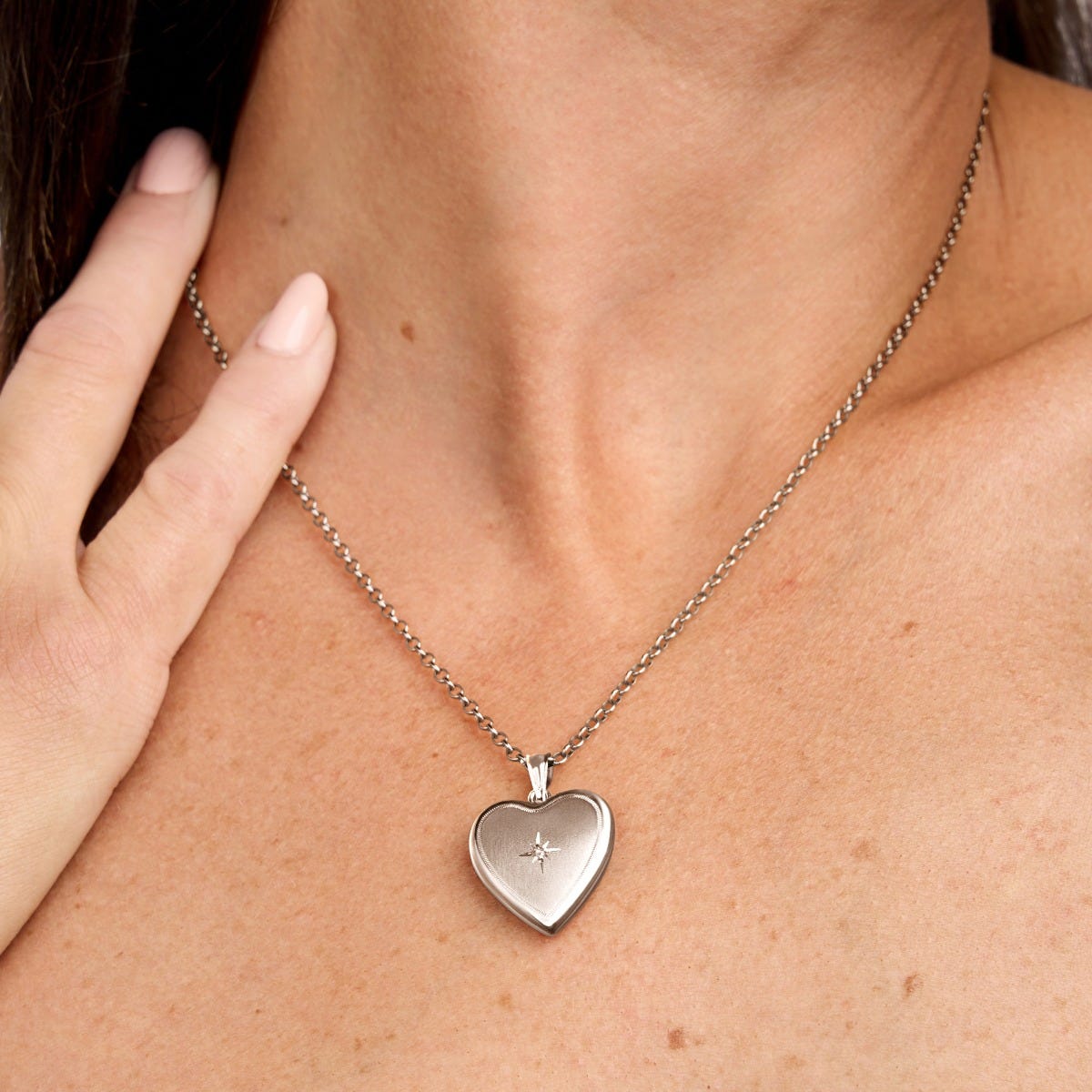 Sterling Silver Diamond Heart Photo Locket