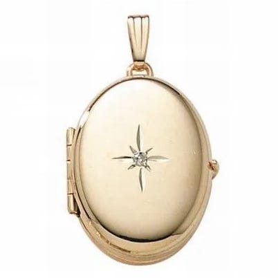 Solid 14K Yellow Gold Oval Four Photo Locket with Diamond