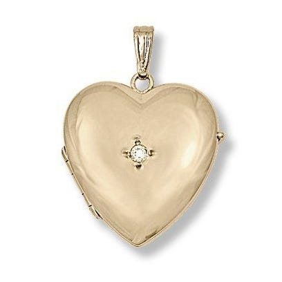 Solid 14k Yellow Gold Heart Photo Locket with Diamond