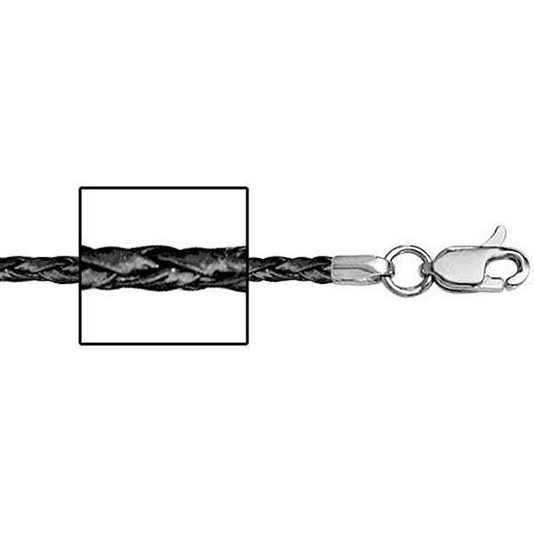 Sterling Silver 1.5mm Thick Black Genuine Leather Chain