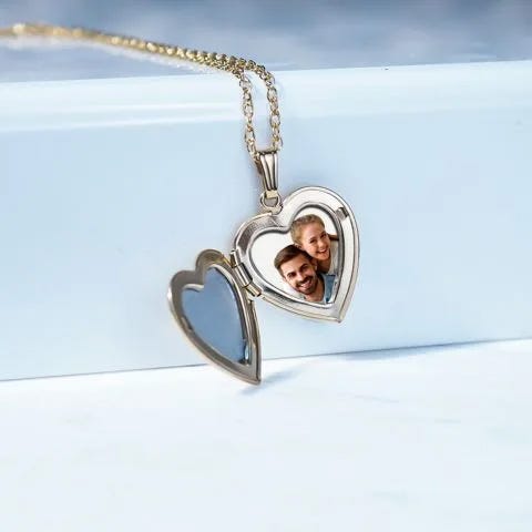 14K Gold Filled Floral Heart Photo Locket with Diamond