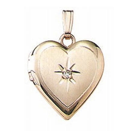 Solid 14K Yellow Gold Small Heart Photo Locket with Diamond