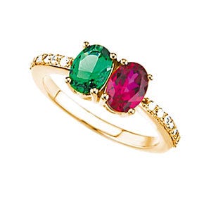 Mother's Ring with Two Birthstones and Diamonds