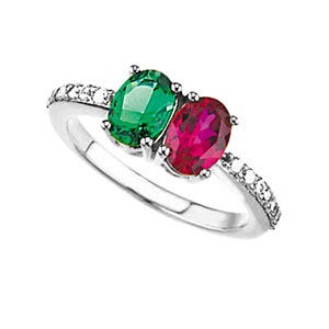 Mother's Ring with Two Birthstones and Diamonds