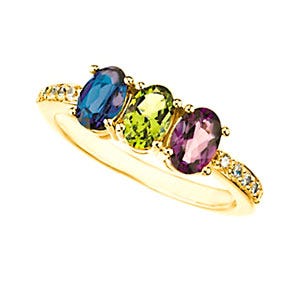 Mother's Ring with Three Birthstones and Diamonds