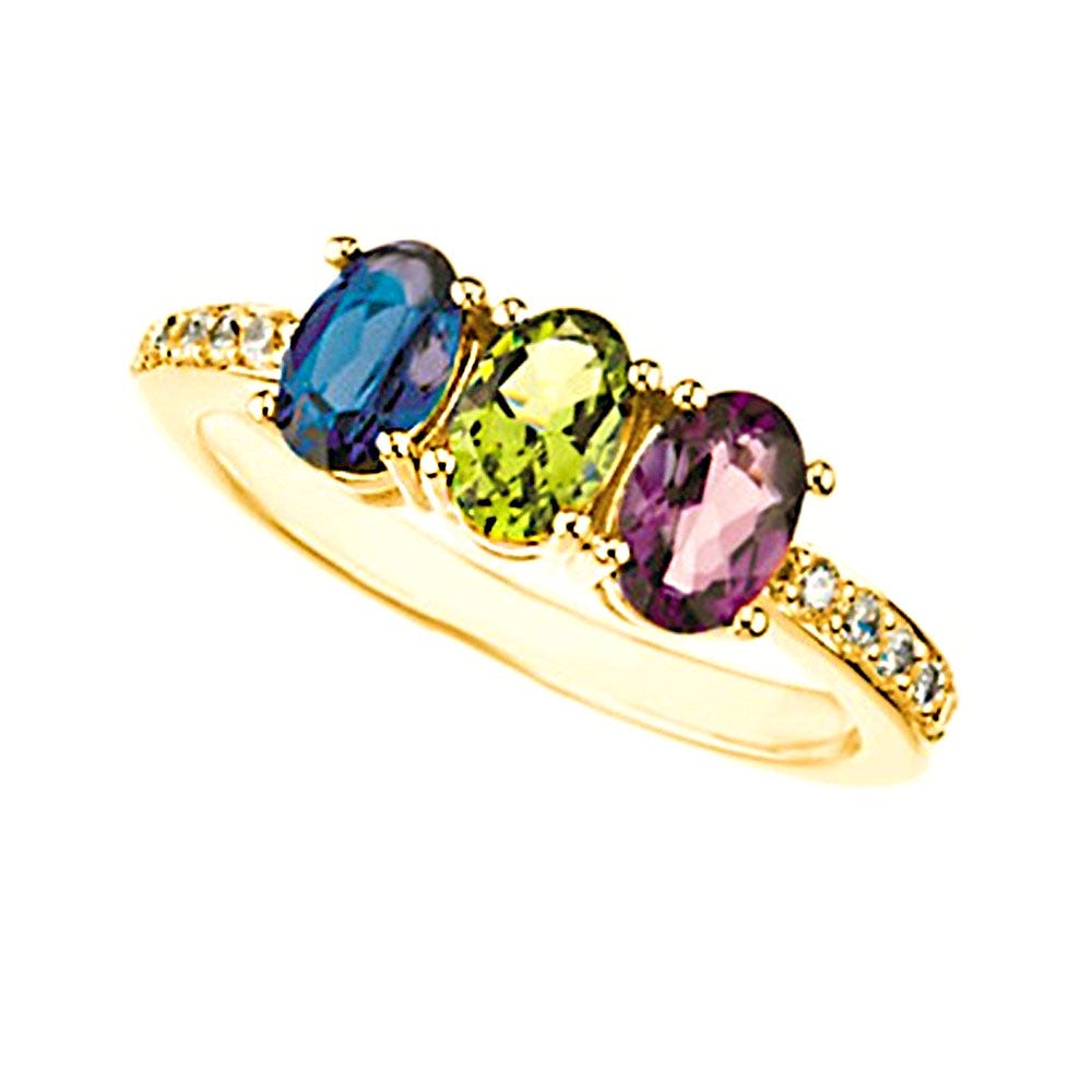Mother's Ring with Three Birthstones and Diamonds