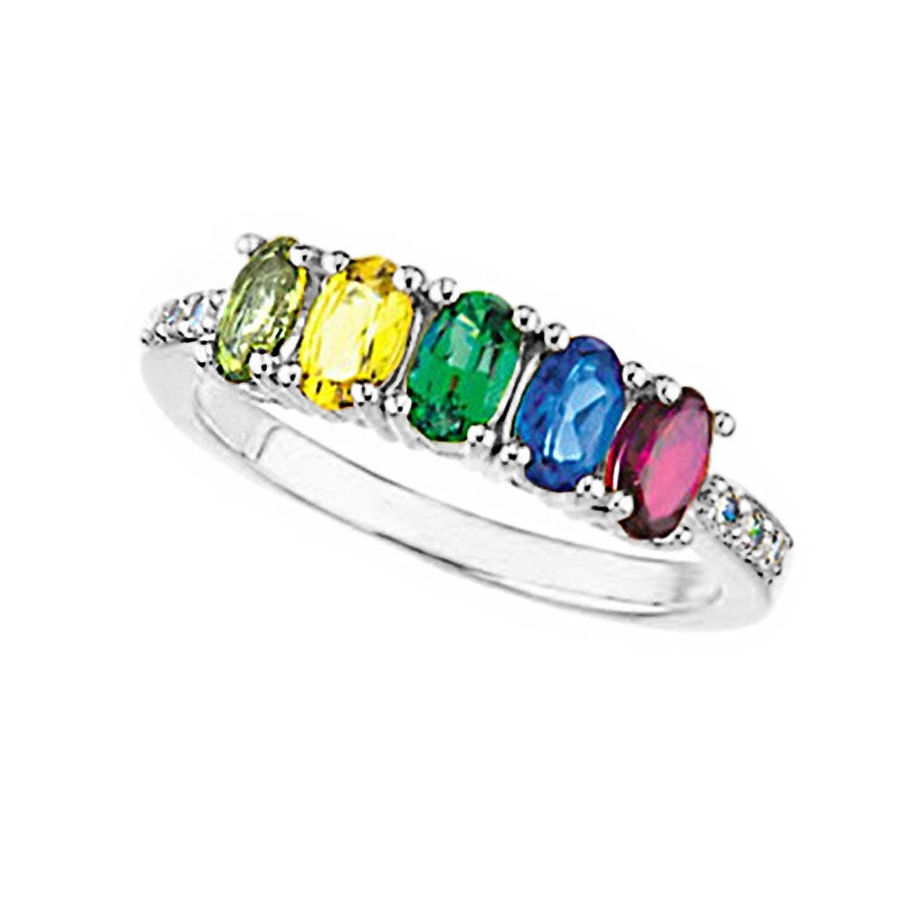 Mother's Ring with Five Birthstones and Diamonds