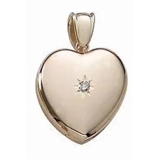 Solid 14k Yellow Gold Premium Weight Heart Photo Locket with Diamond