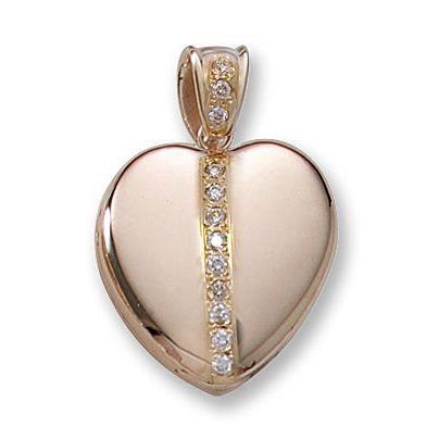 Solid 14k Yellow Gold Premium Weight Heart Photo Locket with Diamonds