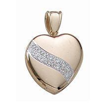 Solid 14k Yellow Gold Premium Weight Heart Photo Locket with Diamonds