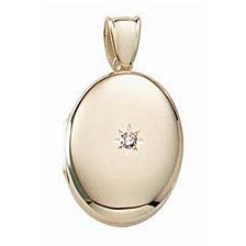 Solid 14k Premium Weight Yellow Gold Oval with Center Diamond Picture Locket