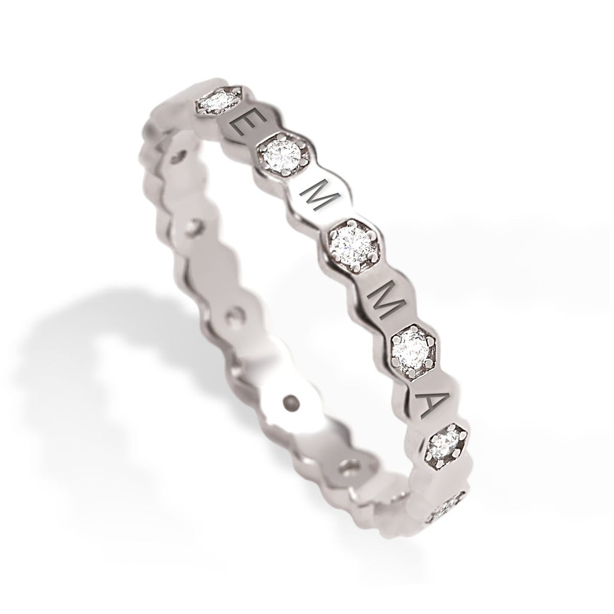 Hexagon Shaped Band With Initials and CZs