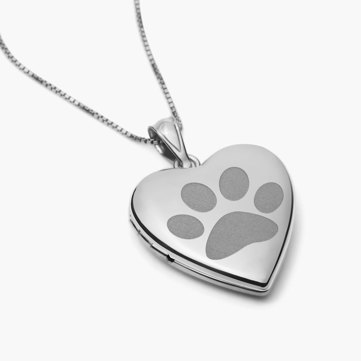 Sterling Silver Dog Paw Print Heart Photo Locket
