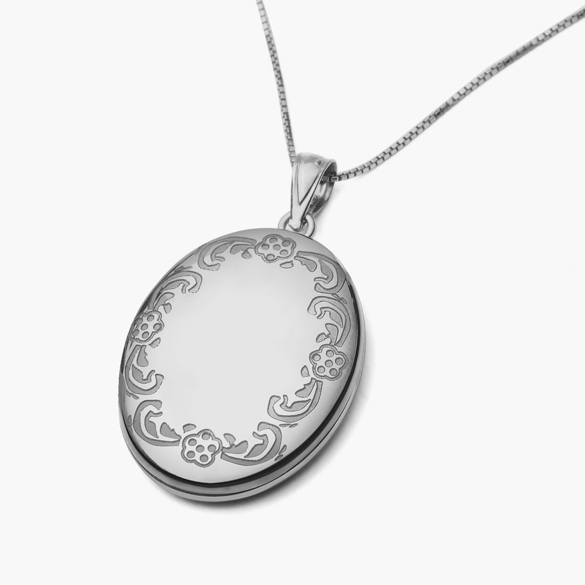 Sterling Silver Floral Oval Photo Locket