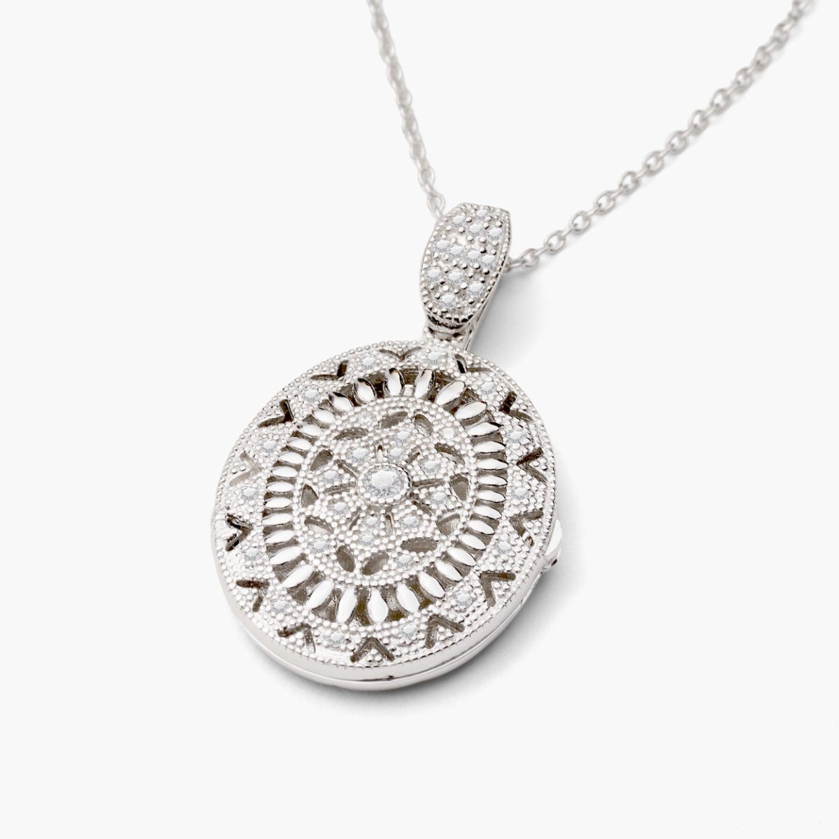 Sterling Silver Cubic Zirconia or CZ Oval Photo Locket