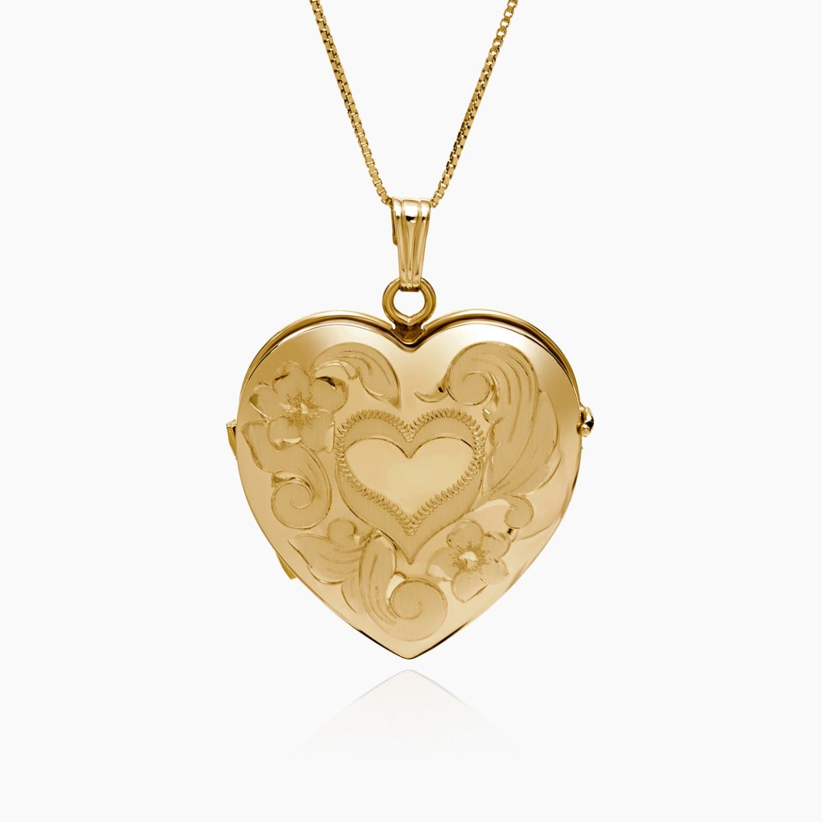 Yellow Gold 2 Photo Floral Heart Photo Locket