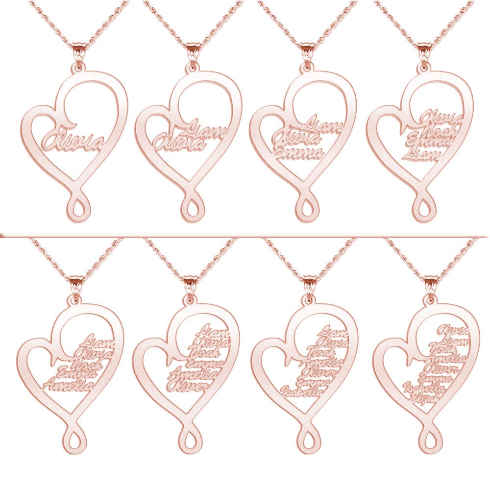 Personalized Family Hugging Heart Pendant with up to 8 Names