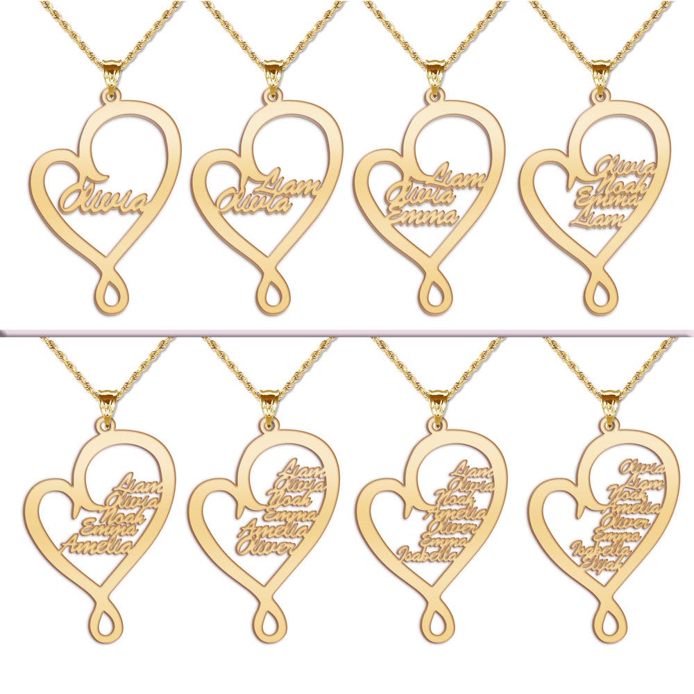 Personalized Family Hugging Heart Pendant with up to 8 Names