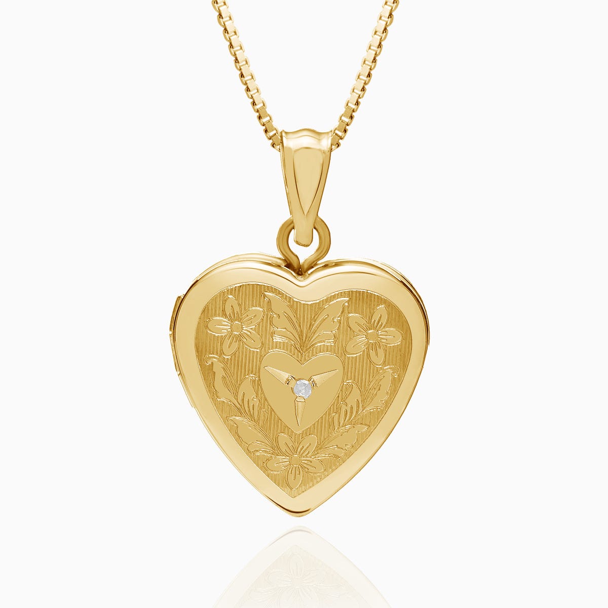 14K Gold Filled Floral Heart Photo Locket with Diamond