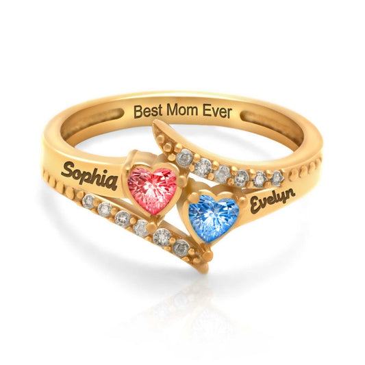 Accented Flared Bypass Mother's Ring with Heart Gemstones