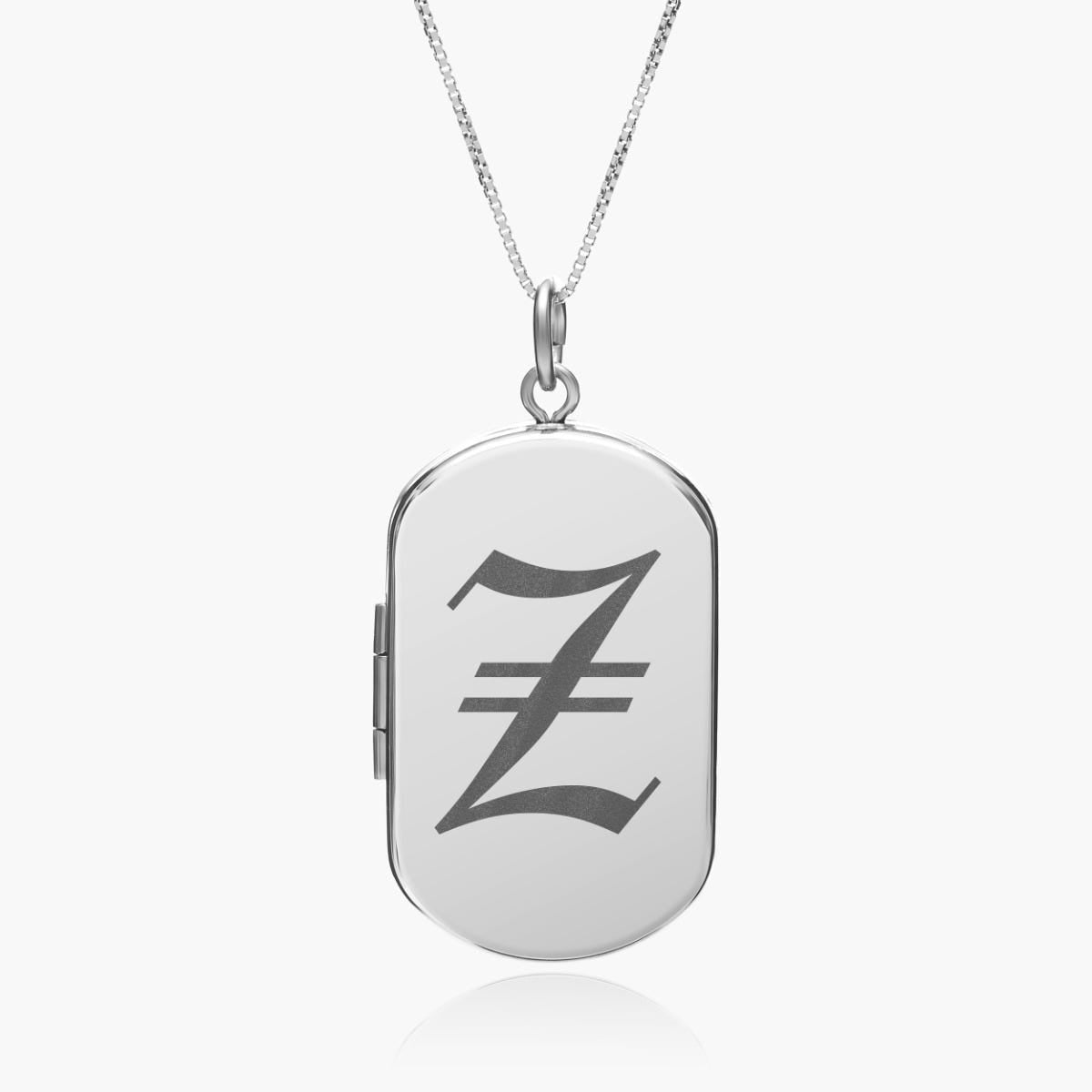 Sterling Silver Old English Initial Dog Tag Photo Locket