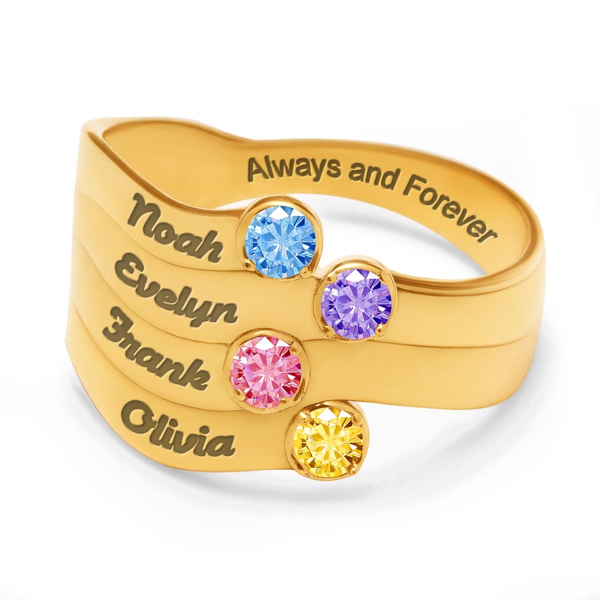 4 Round Wave Ring With Names