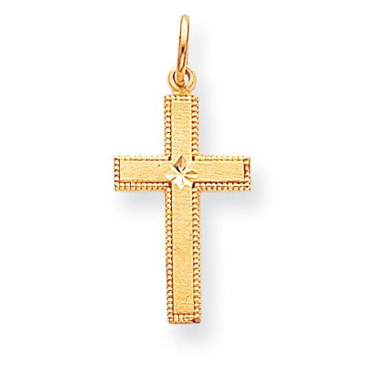 14k Gold Satin w/ Diamond Cut Edge Cross Pendant