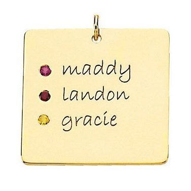 Personalized with Three Birthstones Square Pendant