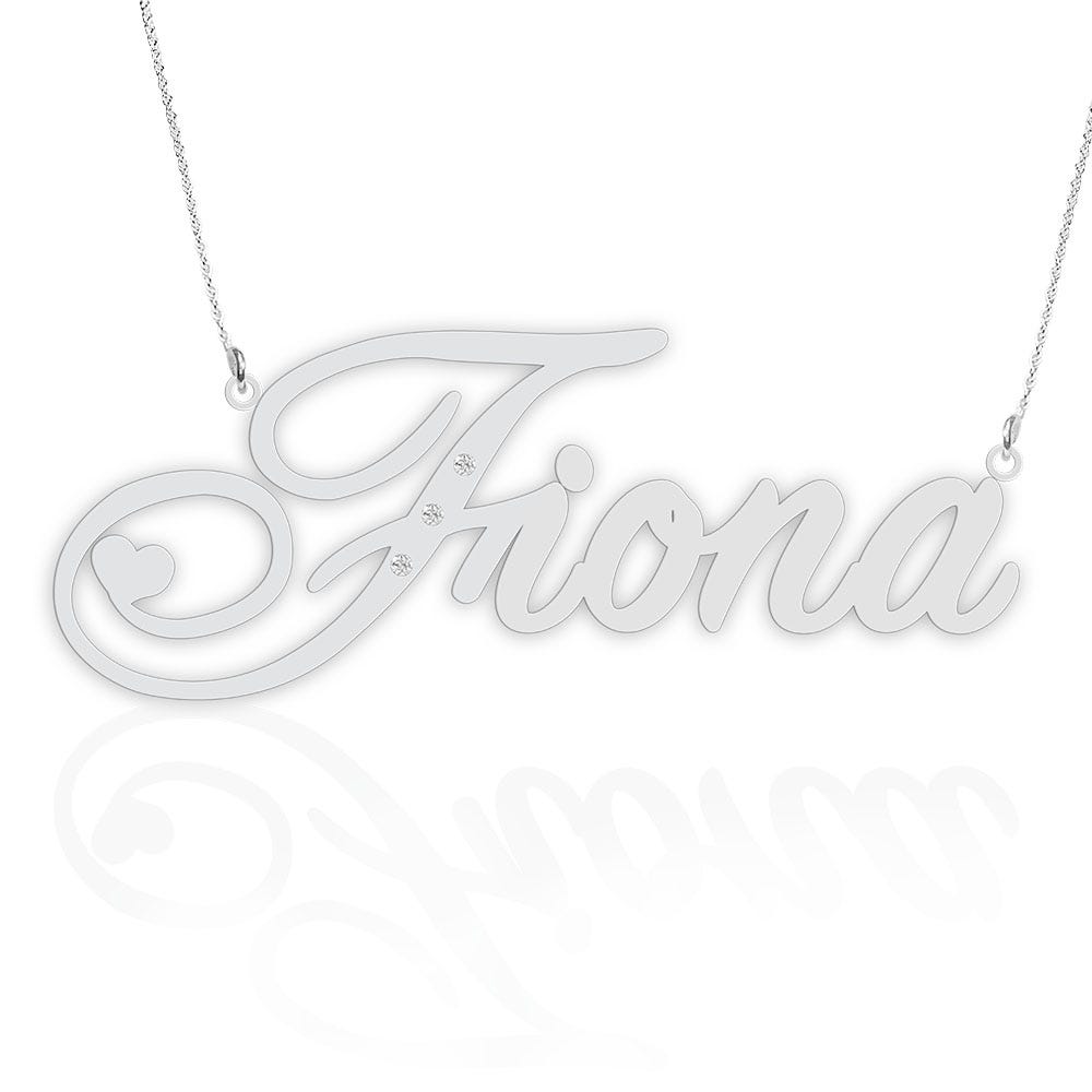Script Name Necklace with 3 Diamonds - Chain Included