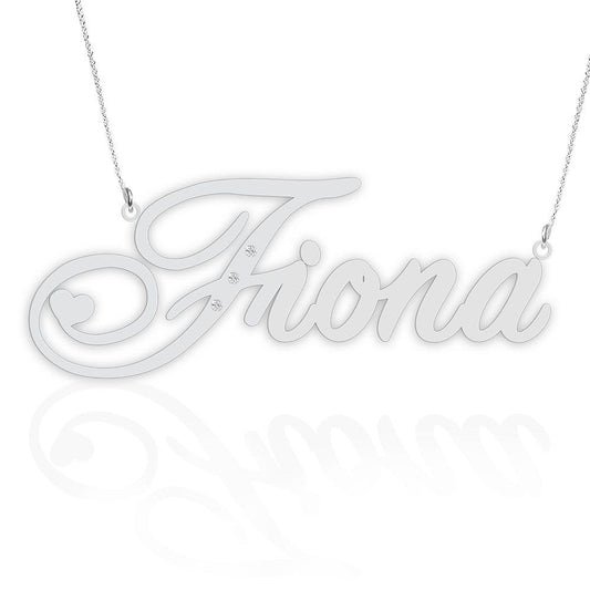 Script Name Necklace with 3 Diamonds - Chain Included
