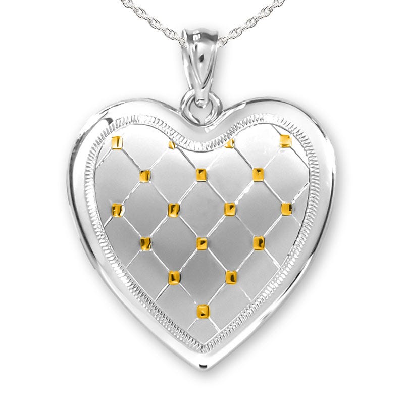 Sterling Silver Two Tone Decorative Heart Photo Locket