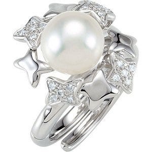 Freshwater Cultured Pearl & Diamond Hinged Two Finger Ring