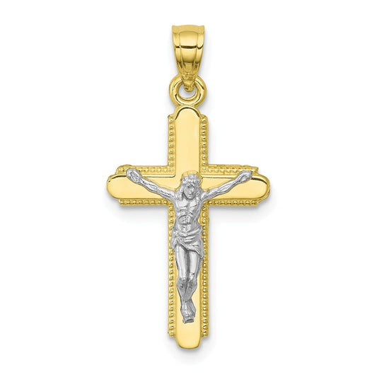 10k & Rhodium Crucifix Pendant