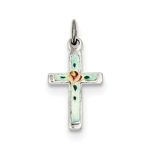 Sterling Silver Rhodium-plated Enameled Cross Charm
