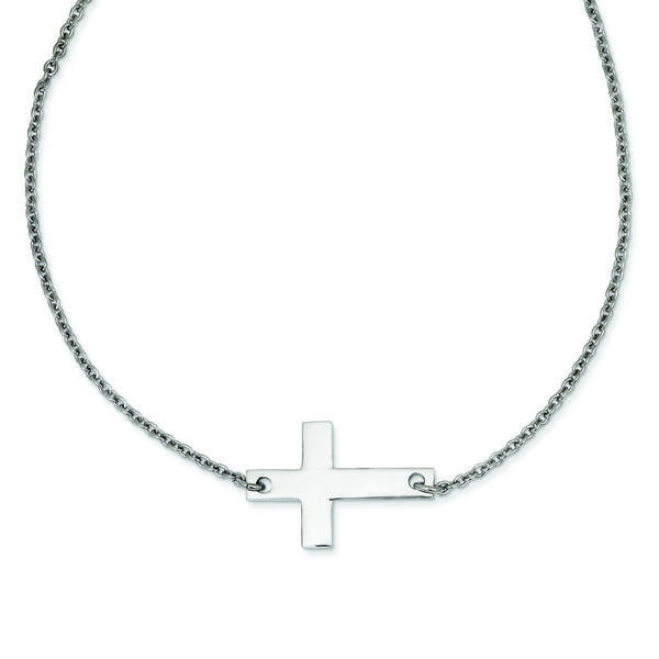 Stainless Steel Polished Sideways Cross Necklace