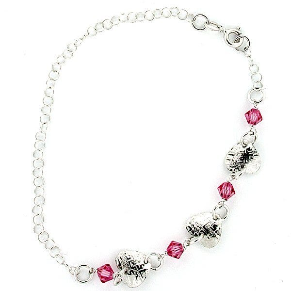 Sterling Silver Adjustable Anklet / Ankle Bracelet Hearts & Beads