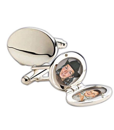 Sterling Silver Oval Photo Locket Cufflinks - Sterling Silver Priced Per Pair
