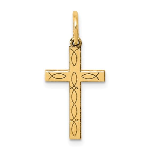 14K Laser Designed Cross Charm
