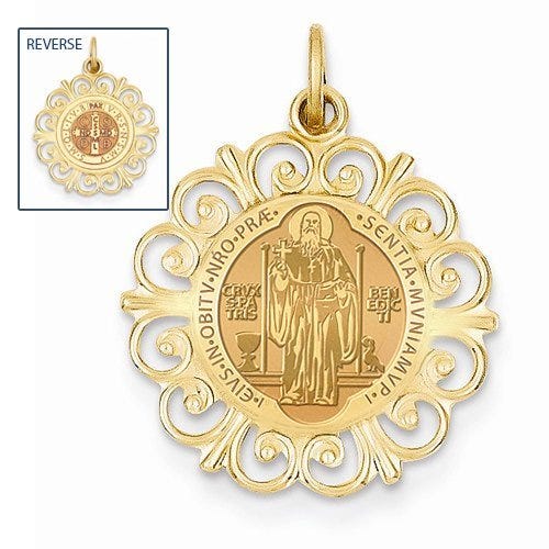 Saint Bendedict Double Sided Round Filigree Religious Medal  "EXCLUSIVE"