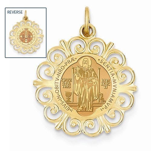 Saint Bendedict Double Sided Round Filigree Religious Medal  "EXCLUSIVE"