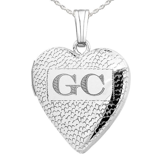 Sterling Silver Textured Initial Heart Photo Locket