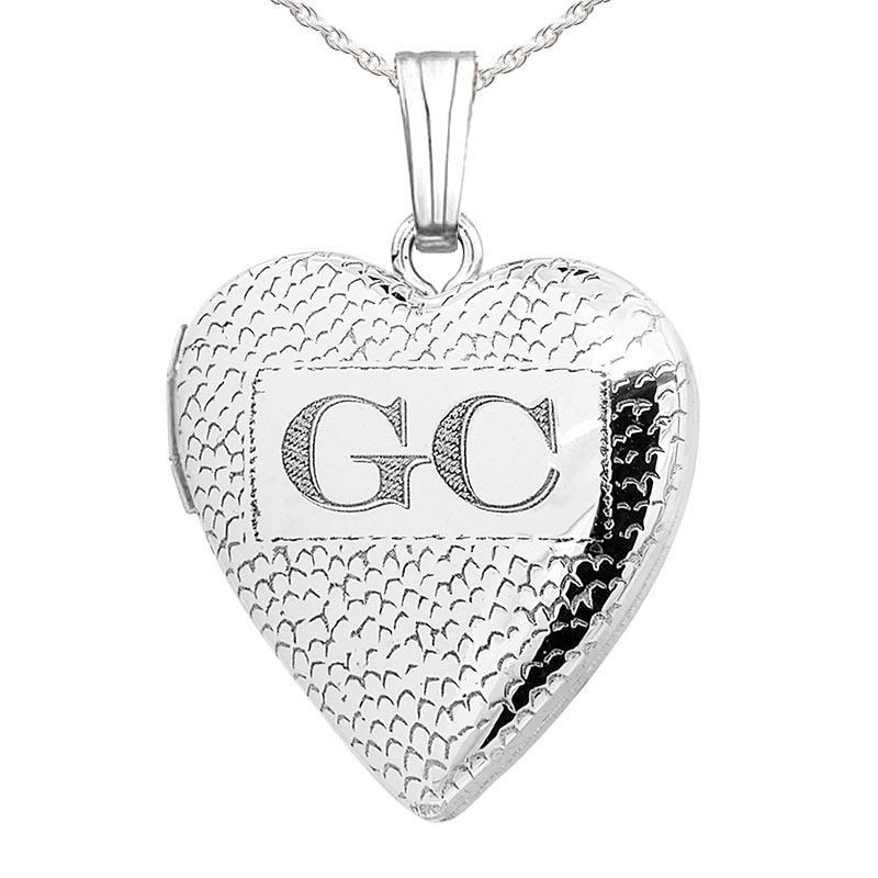 Sterling Silver Textured Initial Heart Photo Locket