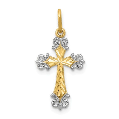 14k & Rhodium Cross Charm