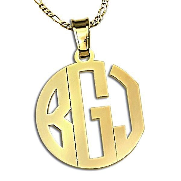Circle Monogram 3 Letter Block Cut-Out Pendant