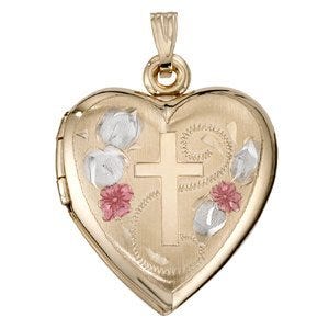 Solid 14k Yellow Gold Floral Heart Photo Locket