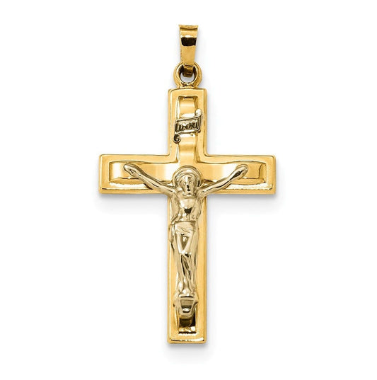 14k Two-tone Polished INRI Crucifix Pendant