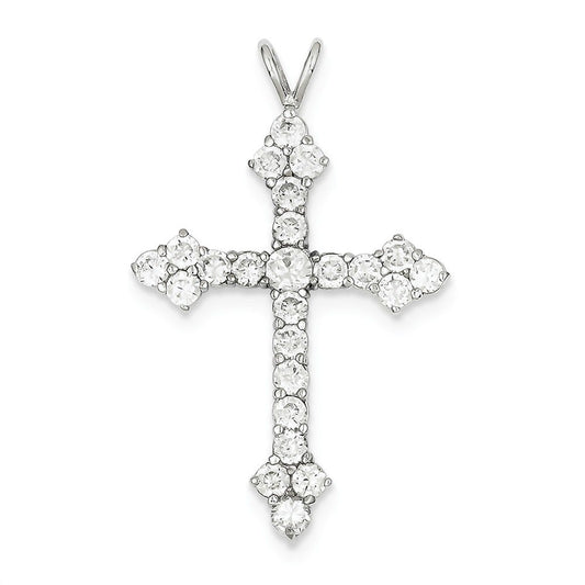 Sterling Silver Rhodium-plated CZ Cross Pendant