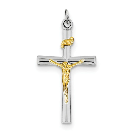 Sterling Silver Rhodium-plated & 18k Gold-plated INRI Crucifix Charm